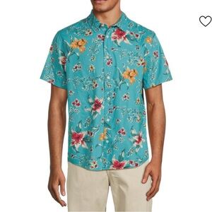 Slate & Stone Men's M Floral Button Up Blue‎ Hawaiian Tropical Vacation Cotton